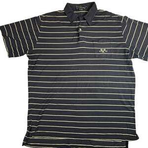 Vintage Polo by Ralph Lauren Men's Navy and White Striped Tennis Crest Polo Shir